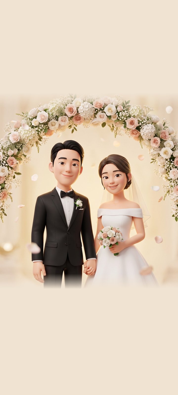 꽃 아치 아래 손을 잡은 준서와 나은 캐릭터